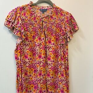 Democracy Pink and Orange Floral Blouse